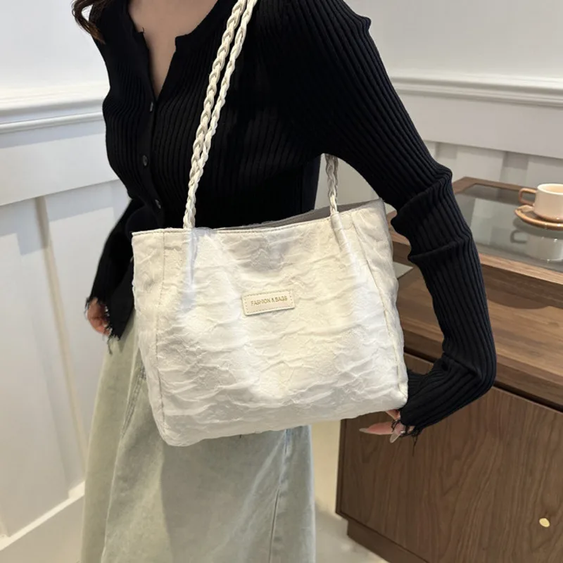 Women's Shoulder Bag Solid Color Simple Fashion Korean Version Single Shoulder Bag Braided Shoulder Handbag 2024 New Tote Bag