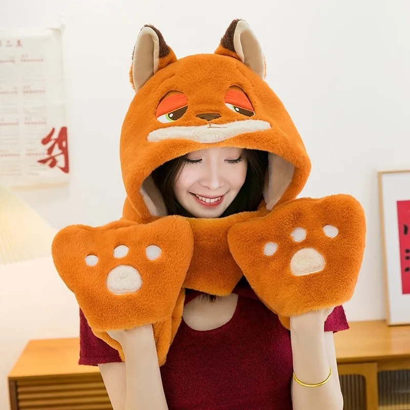 2025 Nuovo Kawaii Judy Cappello di peluche Cartoon Nick Cappello da esterno Guanto Cappello caldo integrato Regalo di compleanno creativo per bambini