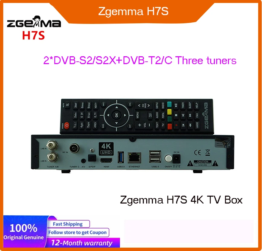 

Новейший спутниковый ресивер Zgemma H7S E2 Linux 4K UHD 2 * DVB-S2/S2X + DVB-T2/C 3 тюнера цифровой декодер приемник Enigma TV Box