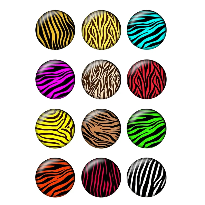 12pcs Zebra Stripe Leopard Pattern Round Photo Glass Cabochon 10 12 14 20 25mm Demo Flat Back DIY Jewelry Making Wholesale T073