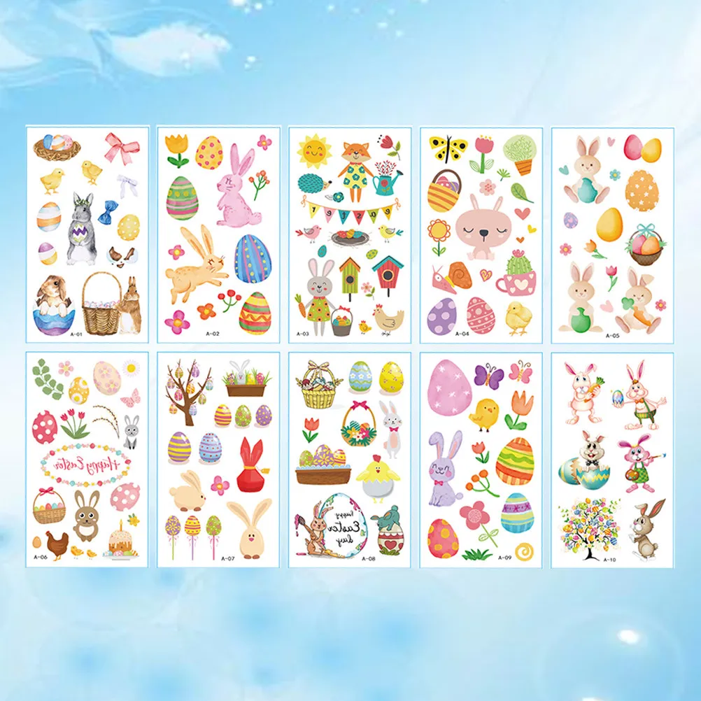 

30 листов пасхальных наклеек, мультяшные временные татуировки, декоративные, водонепроницаемые, безопасные для кожи, реквизит для вечеринок, боди-арт