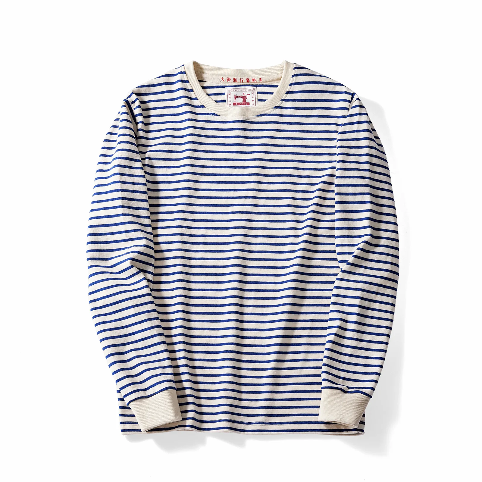 300G Heavyweight Winter Fall Fashion Premium Casual Loose Striped Sweatshirt Navy Sea Soul Style Retro Pullover Comfortable Tops