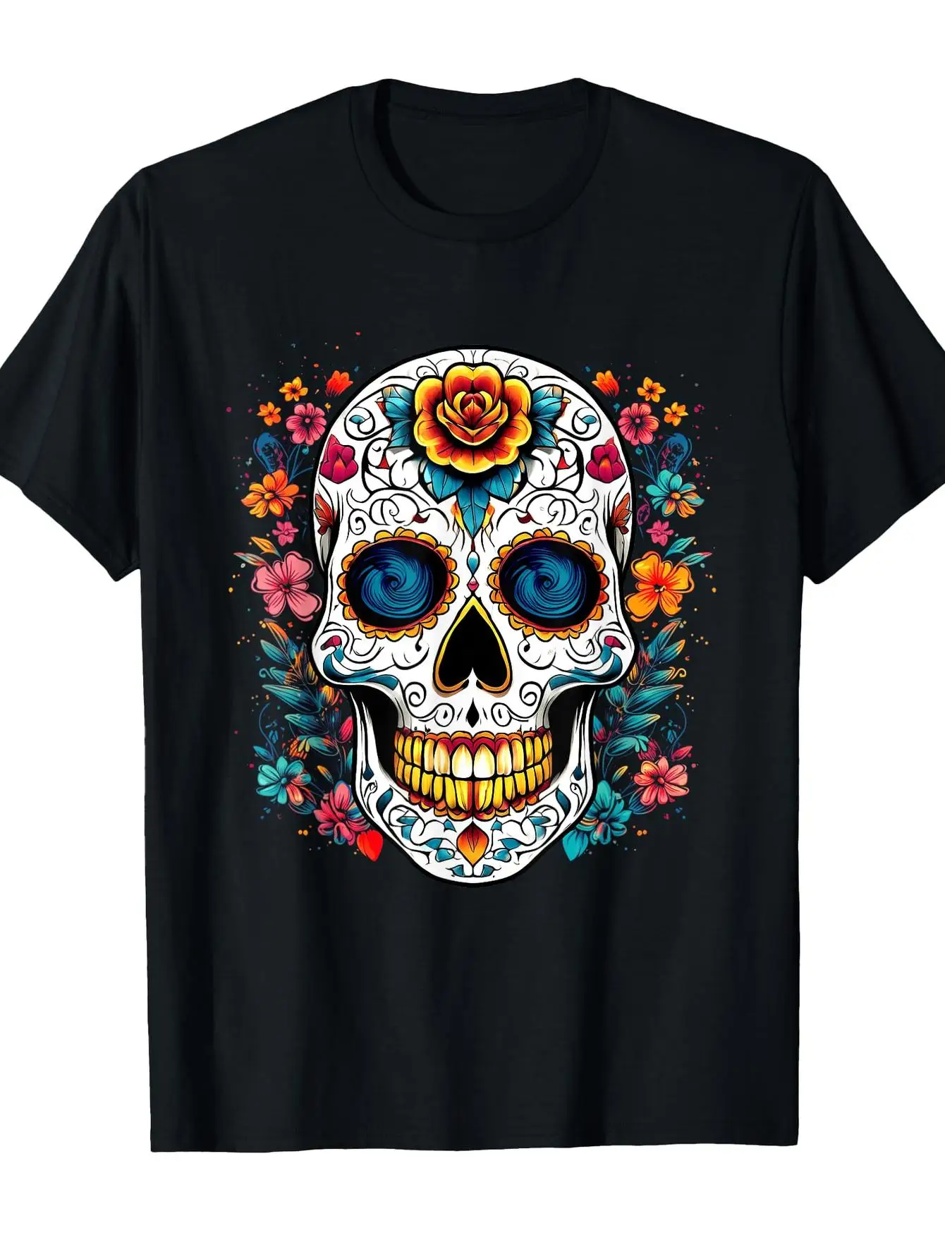 

Men's & Women's Day of the Dead Sugar Skull T-Shirt Mexican Folk Art Print Soft Breathable Casual Round Neck Tee