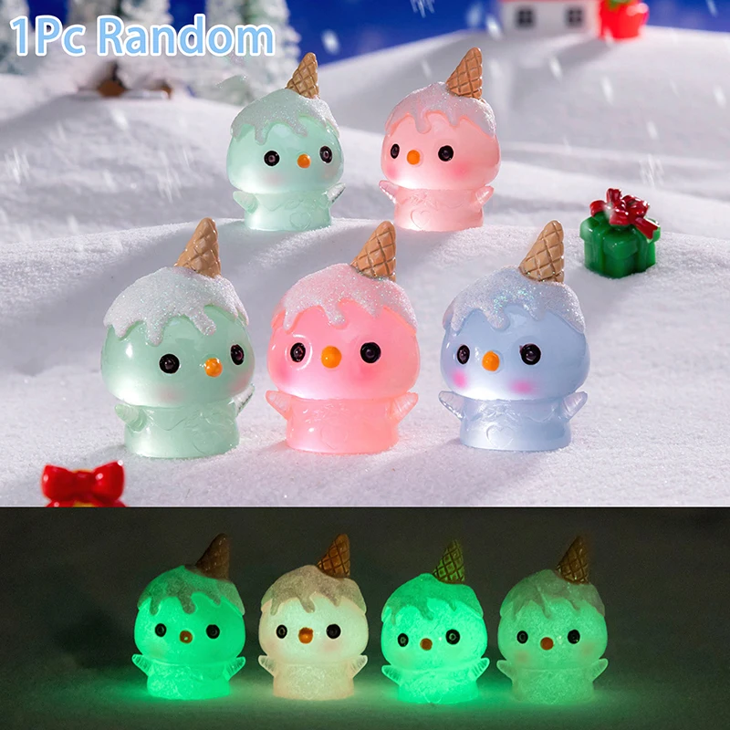 Cute Colorful Luminous Ice-cream Cone Micro Landscape Ornament Miniature Figurines DIY Home Decoration Accessories Gifts