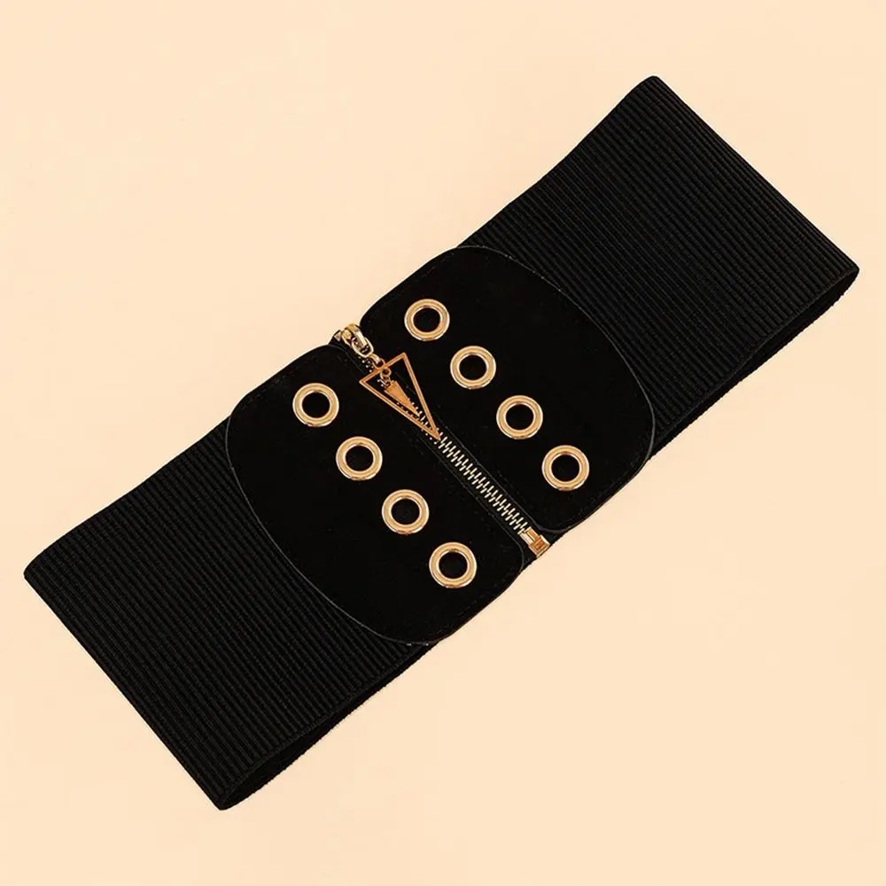 حزام مشد مرن عريض عتيق، حزام خصر عريض مرن مقاس كبير، حزام بيبلوم أسود لمعطف فستان التنورة