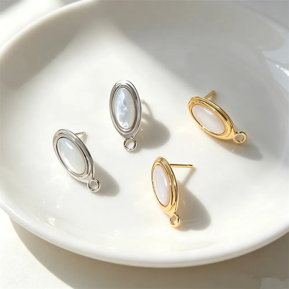 Pendientes de latón chapados en oro real de 14K, con diseño retro ovalado, tipo broche, colgante, argolla, accesorios de joyería DIY