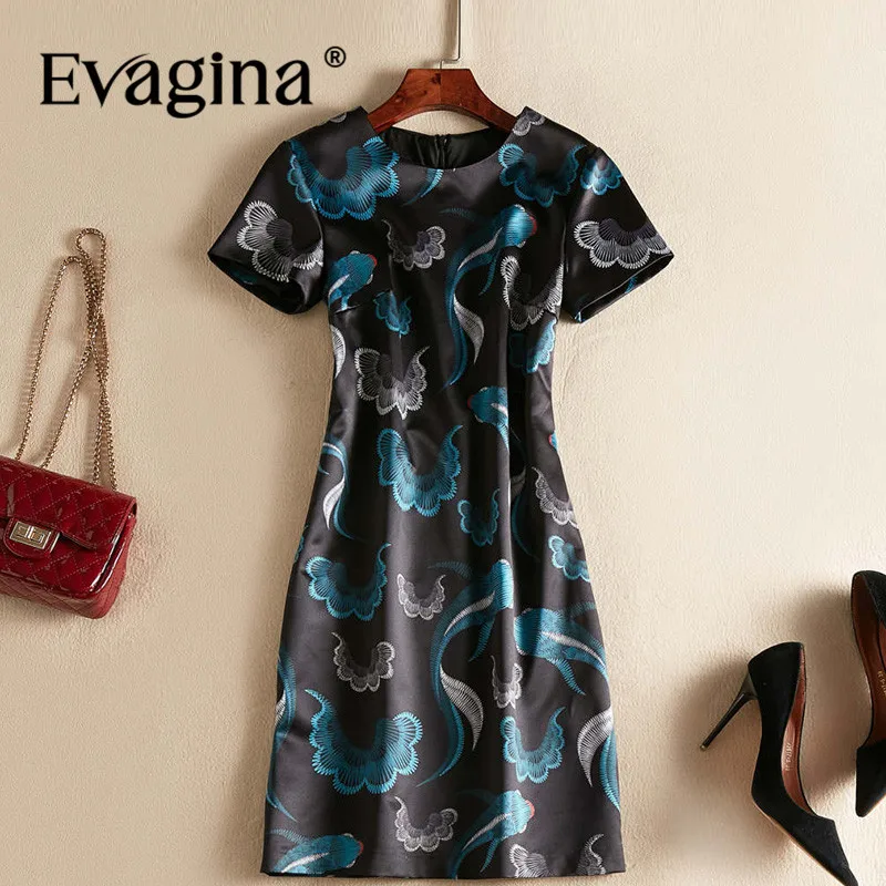 

Evagina New Fashion Runway Designer Dress Women's Short Sleeve Elegant Print Commuter S-XXL Pretty Slim Mini Dresses