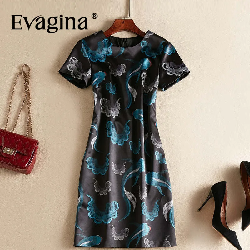 Evagina New Fashion Runway Designer Dress Women's Short Sleeve Elegant Print Commuter S-XXL Pretty Slim Mini Dresses