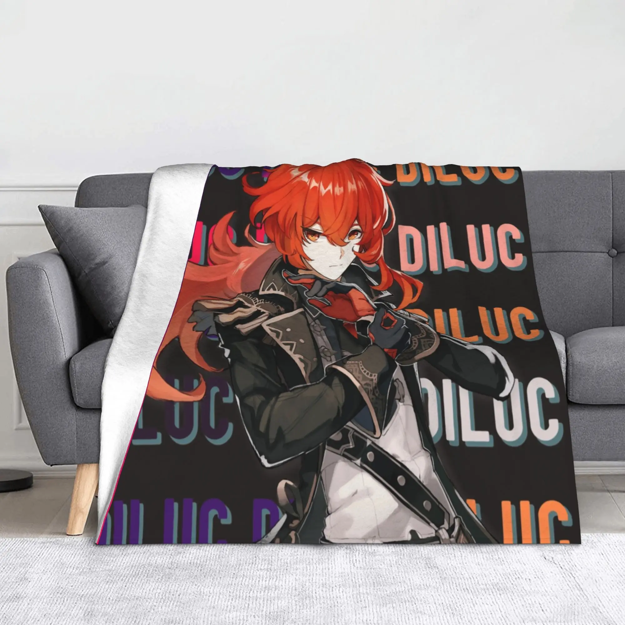 

Diluc Genshin Impact Game Blanket Flannel Spring Autumn Multi-function Super Soft Throw Blanket for Home Car Plush Thin Quilt