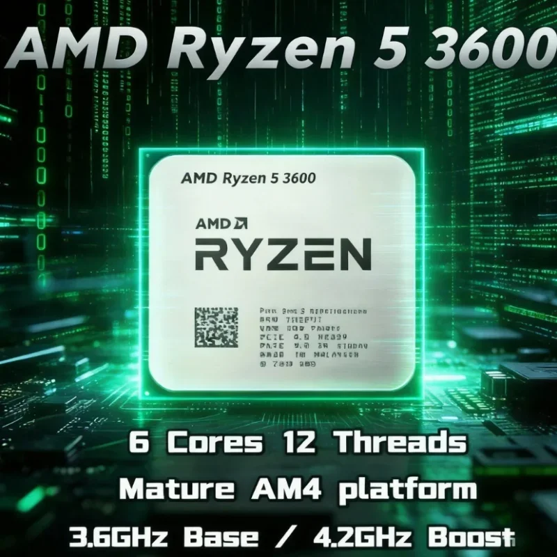 CPU AMD Ryzen 5 3600 R5 3600 Versión en Bandeja, 6 Núcleos, 12 Subprocesos, 3.6GHz, AM4, Desbloqueado, para Juegos de Escritorio, Sin Caja Original