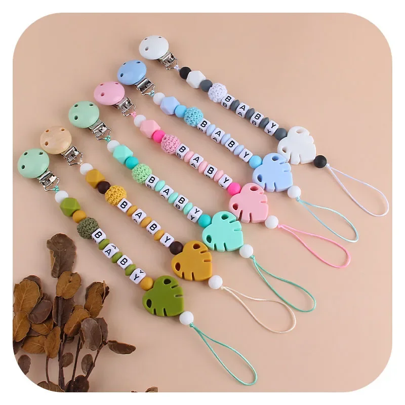 

Customized Baby Pacifier Clip Chain Personalized Name Dummy Holder Silicone Teething Beads Soother Anti-Lost Chains Chew Gifts