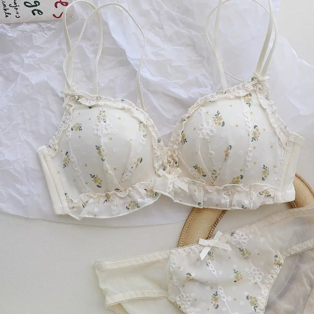 YSANSCA Boho Bra + Panty Underwear Set Women 2-Piece Everyday White Flroal Intimates Sexy Lingerie Set