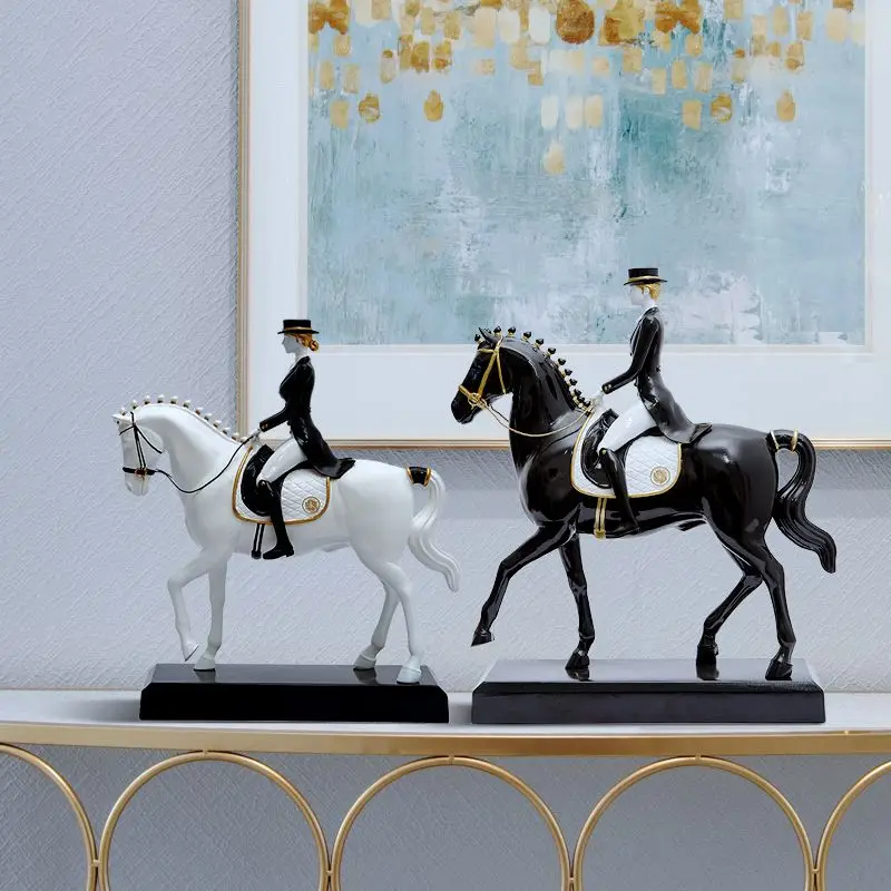 British Minimalist Equestrian Attire Dance Steps Polo Horse Riding Characters Resin Statues Home Study Room Figurines Decoration