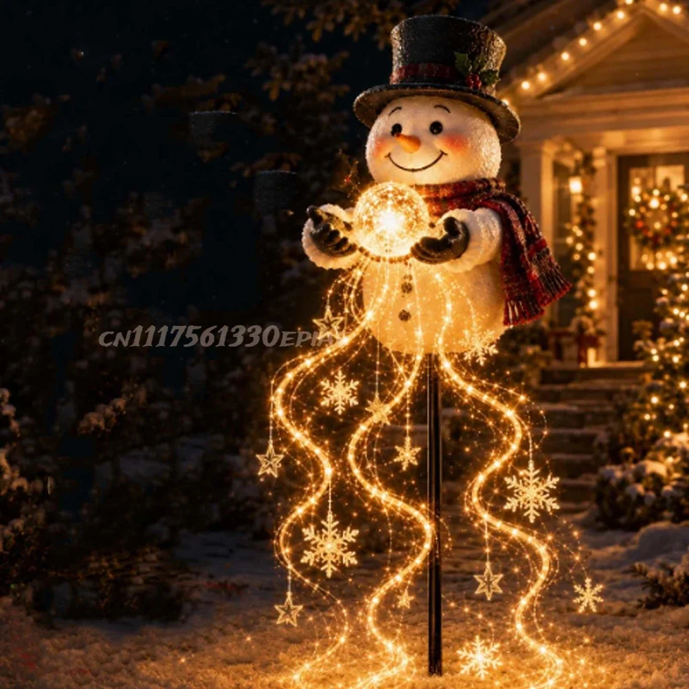 Snowman Magic Fountain - Flowing Snowflake LED Christmas Garden Light,Snowman Magic Fountain with Cascading Stars, Warm Glow