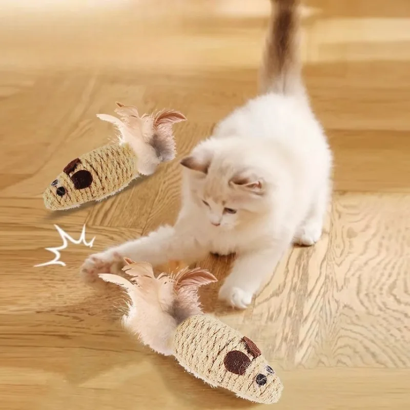 Sisal False Mouse Cat Toy Bite Resistance Stuffed Toy Interactive Cat Toy Simulation Mice Kitten Self-Playing Toy Pet Supplies image 4