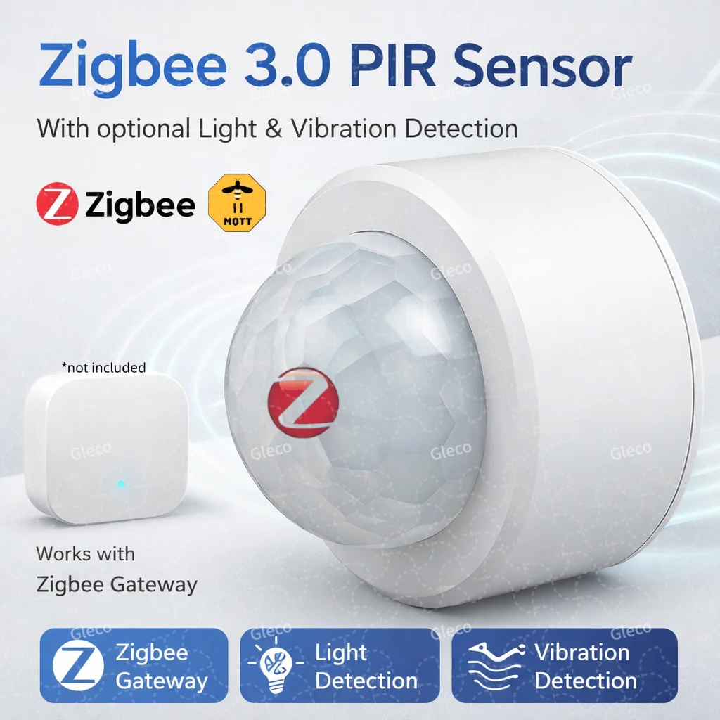 Zigbee Motion Sensor With Optional Vibration Lux Brightness Detection Battery Powered Mini PIR Detector For Smart Home 2MQTT