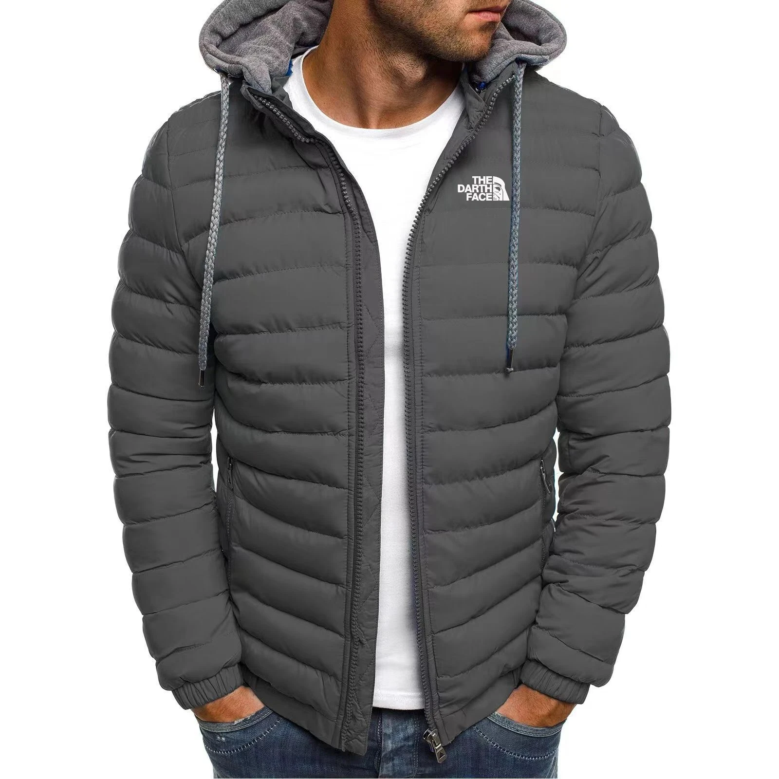 

2024 casual outdoor winter men's warm zipper street business travel slim fit fashionable hooded jacket