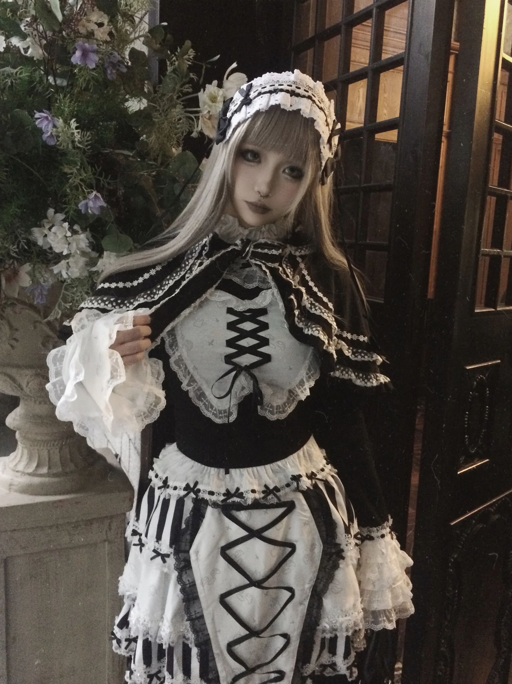 Lace Trim Original Lace-Up Cross Coffin Striped Lace Half Skirt Cute Subculture SK Puff Skirt with Elastic Waist Skirts