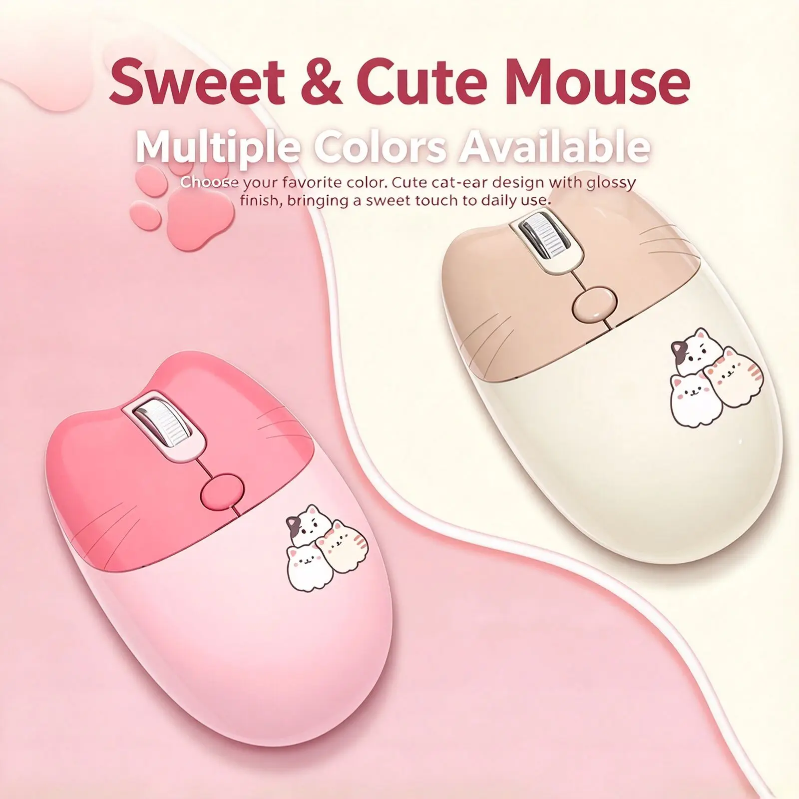 Cute Cat 2.4G Wireless Mouse 4 Buttons 800/1200/1600 DPI Silent Click Ergonomic Portable Mice For Laptop PC Desktop Office