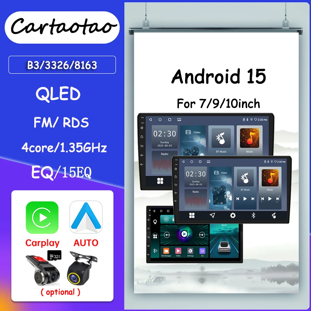 Radio para Auto Android 15 Universal de 7/9/10 Pulgadas con GPS, Carplay, para Lada, Ford, Toyota, Suzuki, VW, Lifan, Honda, Reproductor Multimedia