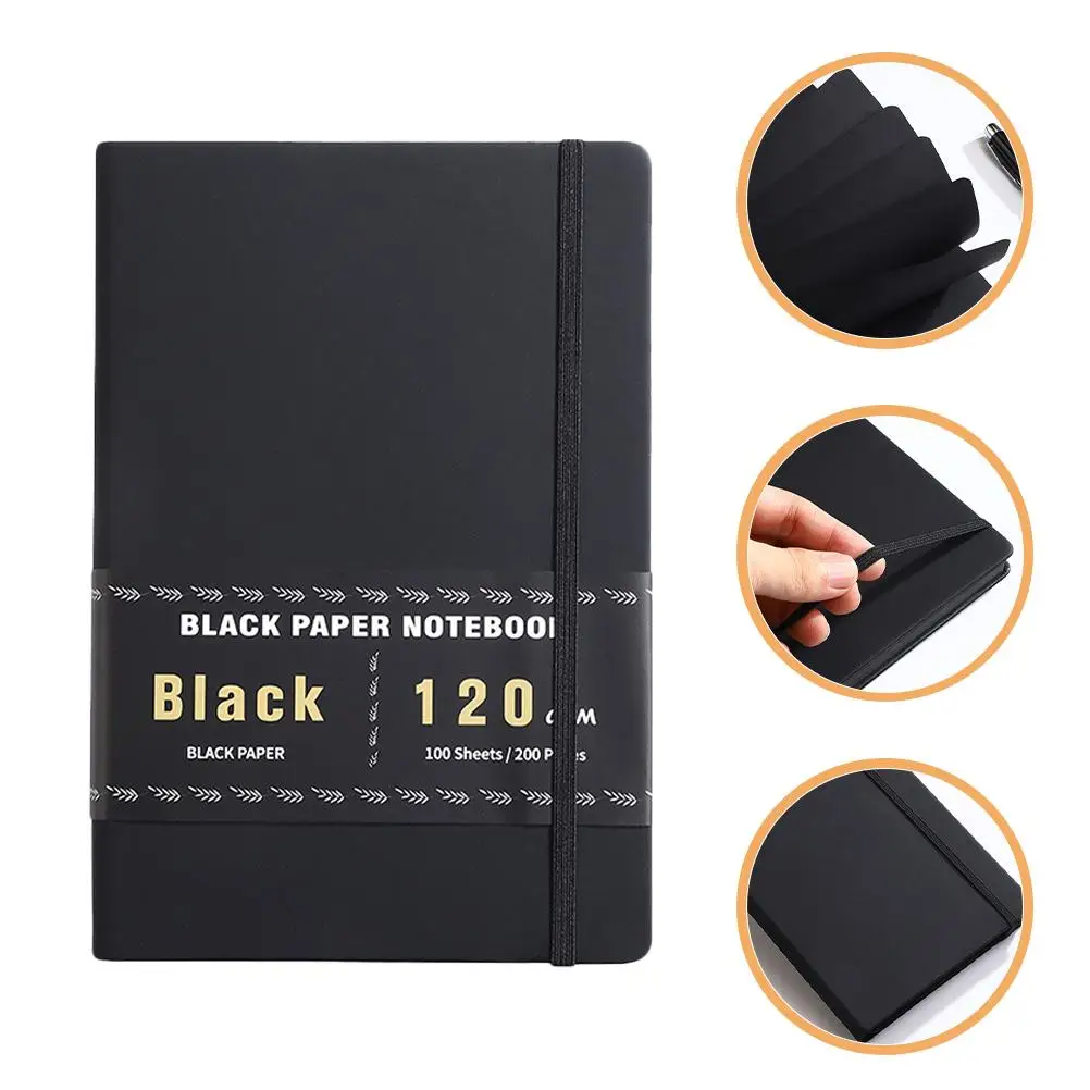 Black Paper Notebook 100 Sheets 200 Pages Blank DIY Journal Sketchbook Projects Vintage Practical Note-taking