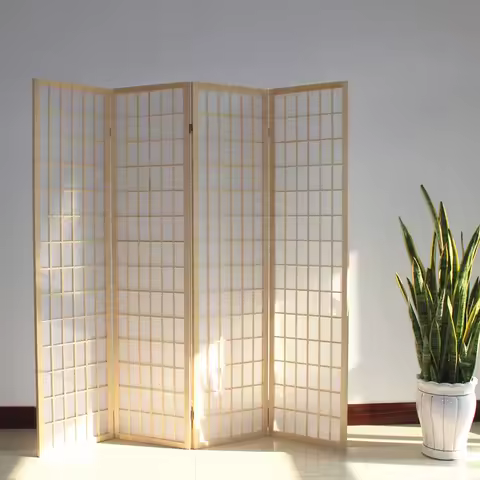 Japanese screen partition grid mobile folding modern simple photography background solid wood floor folding screen