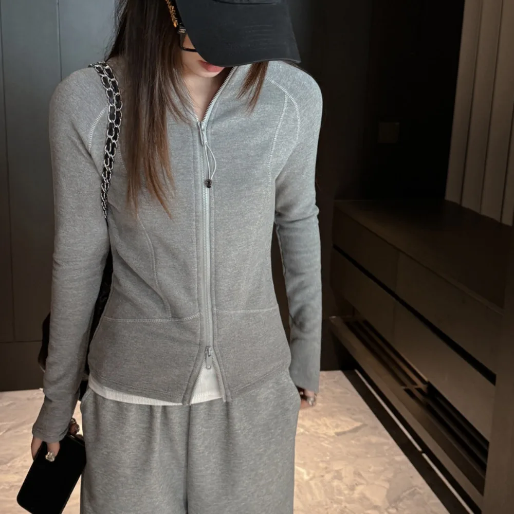 Autumn and Winter Thickened and Ground Three-dimensional Splicing Long-sleeved Front Shoulder Jacket Slim and Worn Cardigan