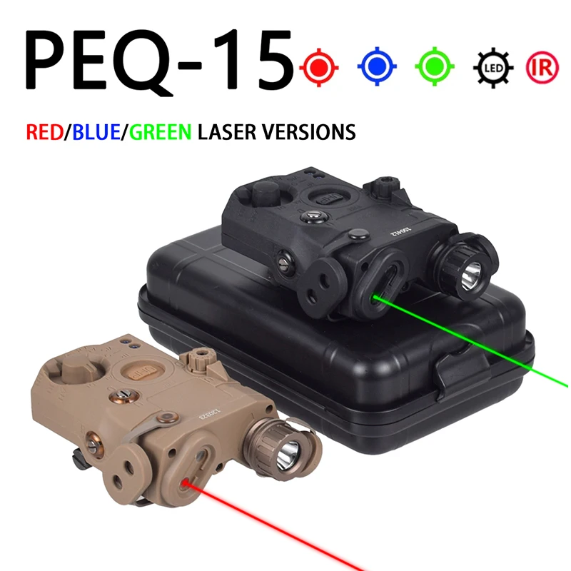 Tactical Airsoft PEQ-15 PEQ15 LA5C Red Dot Green Blue IR Fill Light Las-er Indicator Weapon Scout Light LED Strobe Flashlight