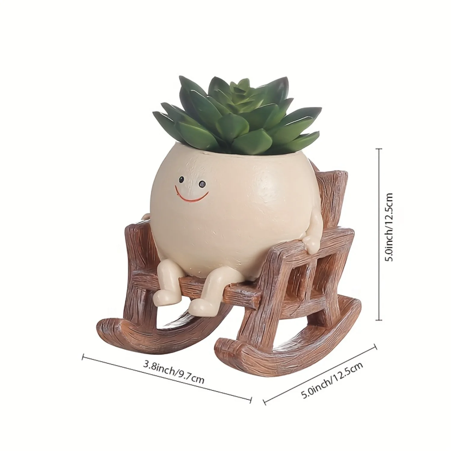 Resin Rocking Chair Plant Pot - Cute Smiling Face Succulent Planter for Indoor Outdoor Garden Patio Decoration Plant mat Rattan