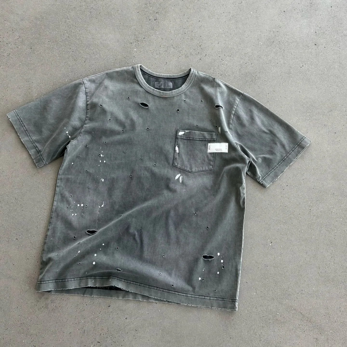 Hip Hop Splashed Ink Paint Hole Damage NBHD Pockets T Shirt Men Women Washed Distressed Loose Short Sleeve Cotton Tops Tee Japan