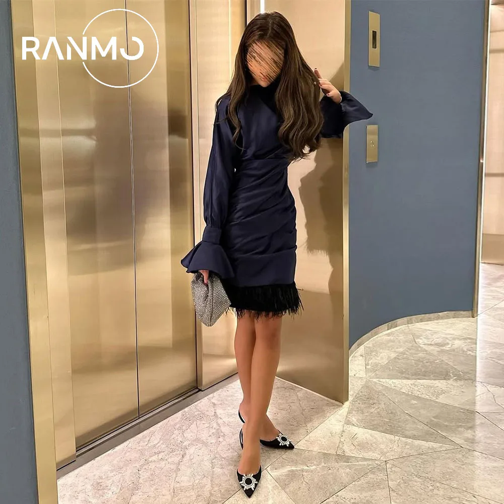 

Ranmo 2026 New High Neck Cap Sleeves Cocktail Dress Tassel Design Pleated Satin From Party Dress Suitable for Formal Occasions