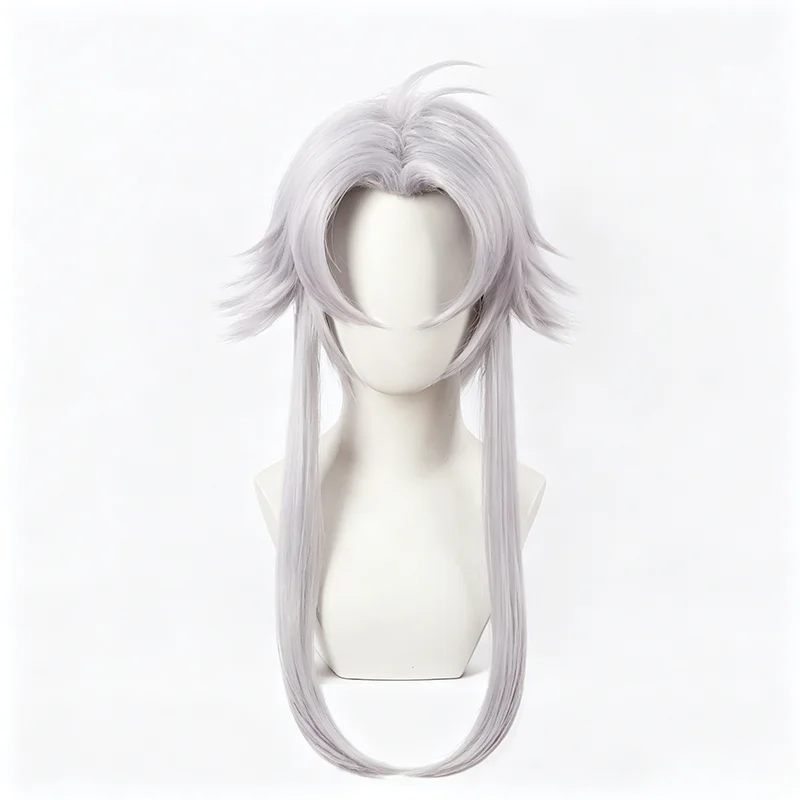 The Freak Circus Pierrot Cosplay Wig Silver White Straight Layered Heat Resistant Synthetic Hair for Halloween Carnival Roleplay