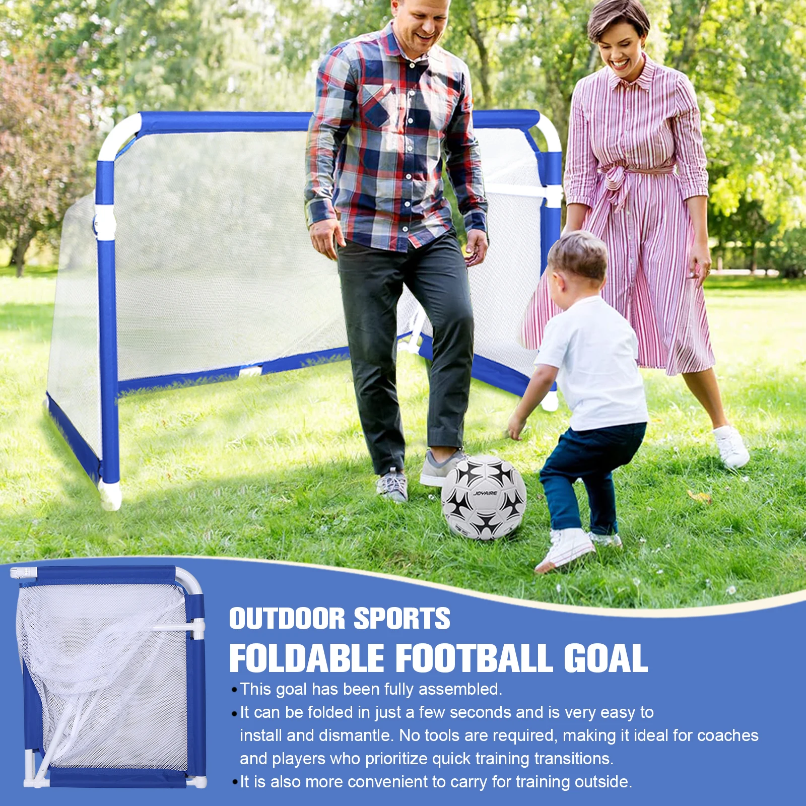 Outdoor Folding Soccer Goal Net Plastic Portable Football Post Frame Set  for Kids and Youth Outdoor Soccer Ball Training Sports