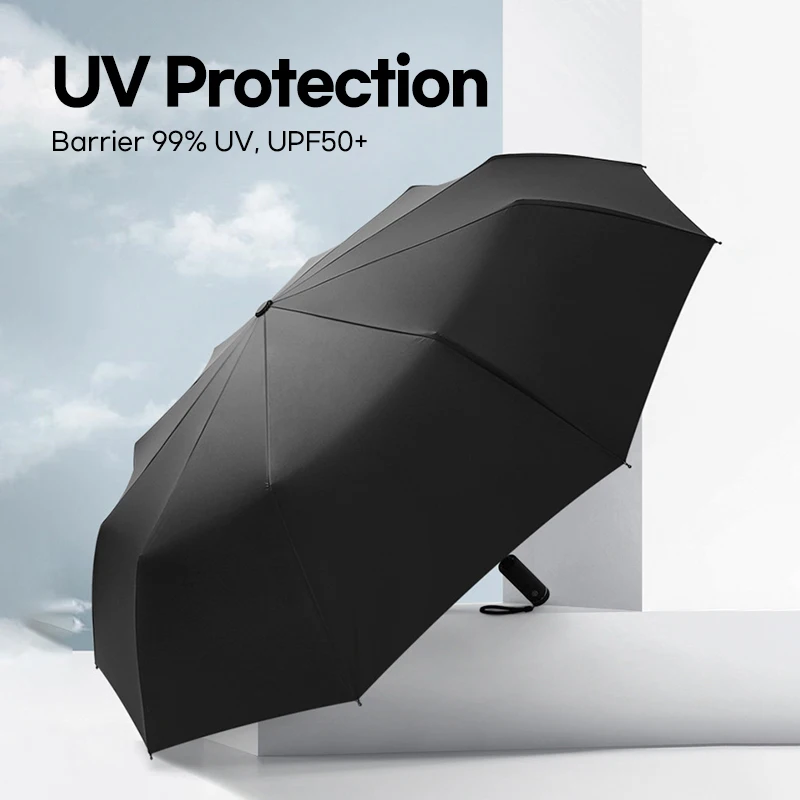 Windproof LED Umbrella Men Strong 10 Ribs Sun Parasol Umbrella Woman Flashlight UV Protection Automatic Umbrella Luxury