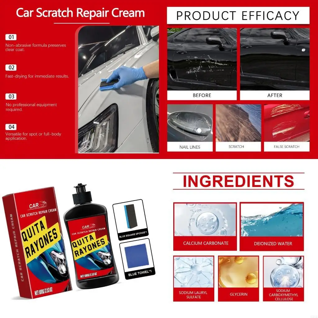 Car Scratch Remover Paste Scratch Cream 100g مناسب لاستعادة طلاء السيارات الفعالة والآمنة اللامعة H9ee