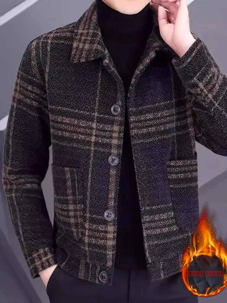 

Мужская фланелевая куртка на осень-зиму с воротником-стойкой, в клетку, деловая повседневная, утепленная, из хлопка и шерсти