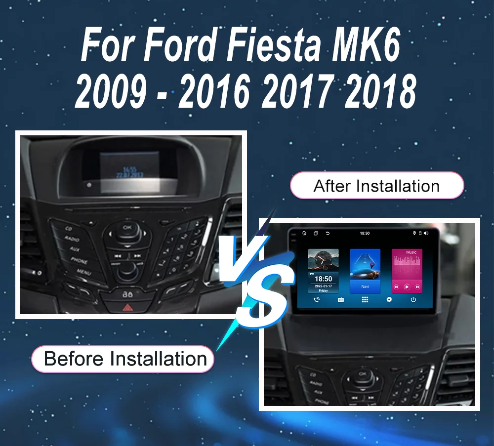 Android 15 Radio Stereo For Ford Fiesta MK6 2009 -2016 2017 Auto Multimedia Video Player GPS Navigation High-Performance CPU 4G