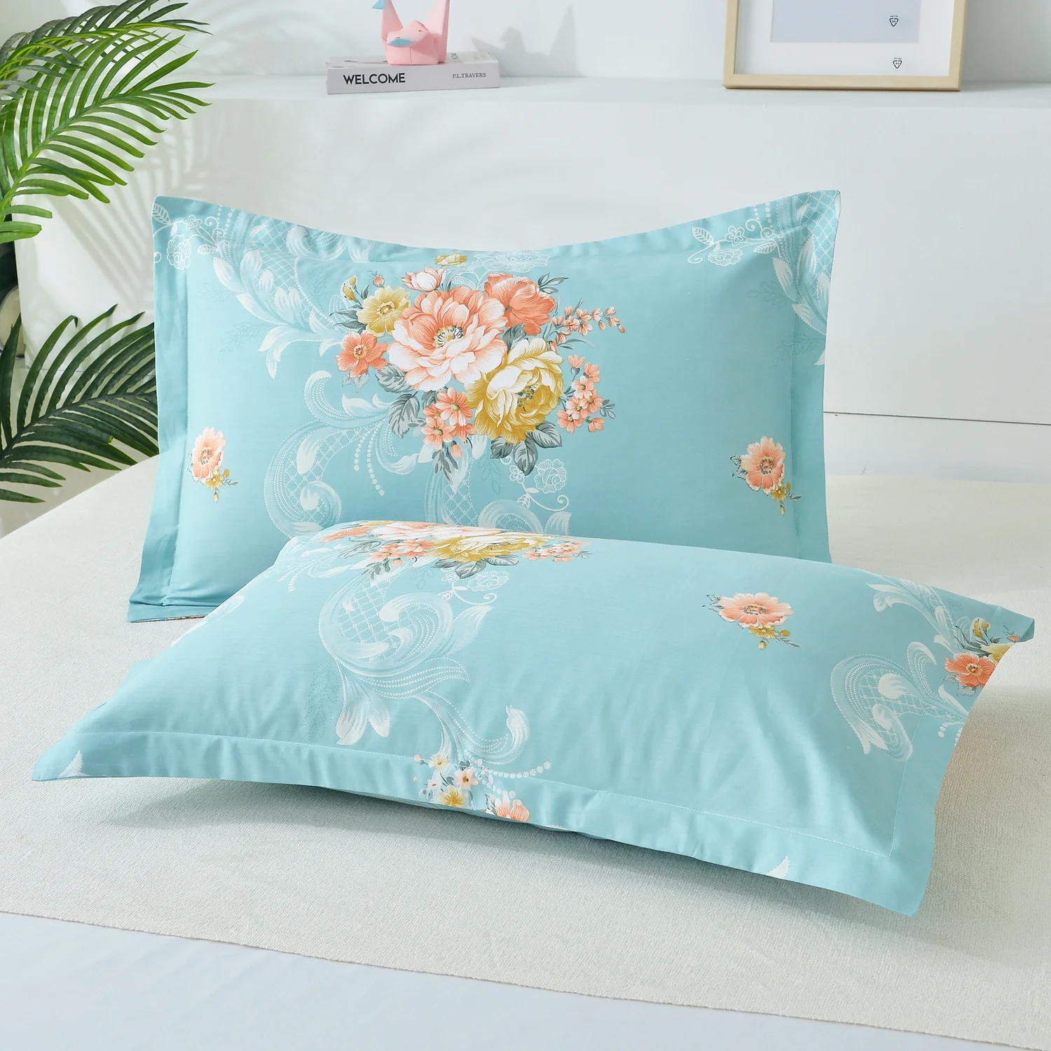 100% Cotton Encrypted Thickened Pillowcase 48 * 74cm Pure Cotton Pillowcase Single Pastoral Twill Pair of Star Patterns Blue