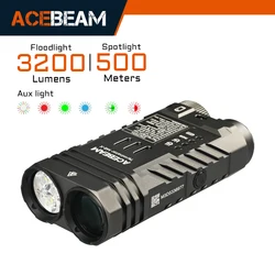 ACEBEAM Terminator M2-X Multi-Lichtquellen-EDC-Taschenlampe, unterstützt Strahler/Flutlicht/beide, 3200LM 500M, RGB-Licht