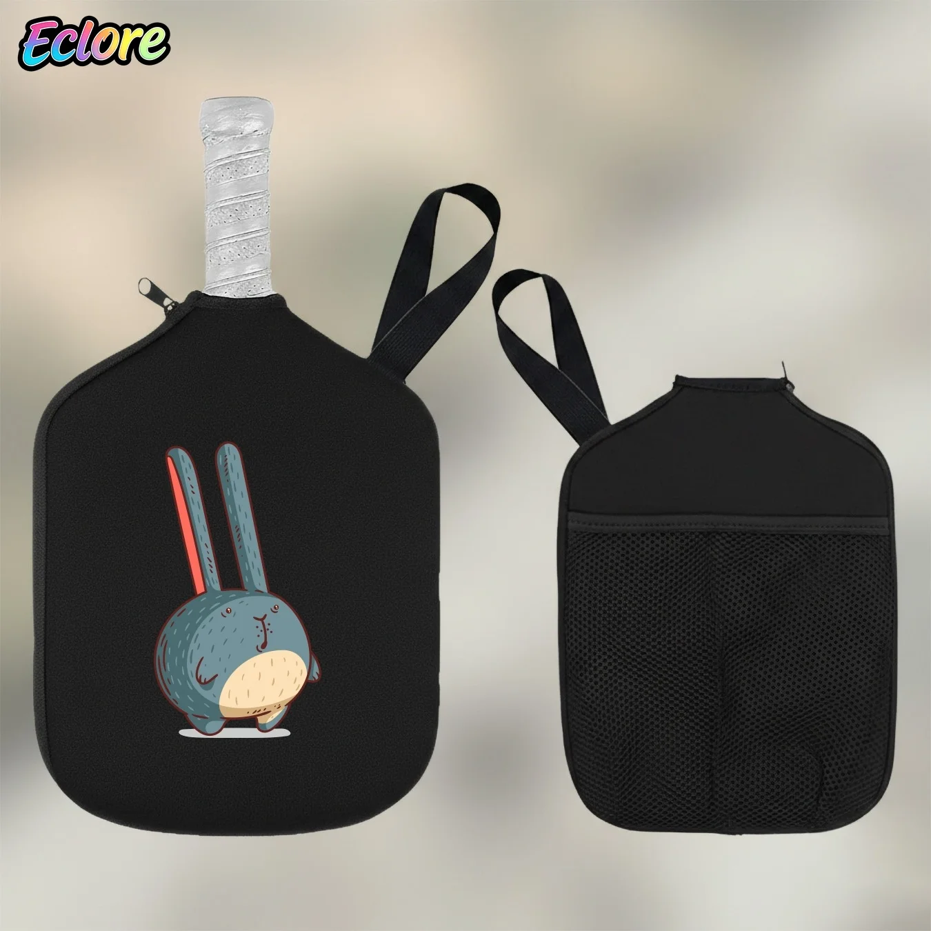 

Cartoon Long Ear Rabbit Pickleball Paddle Bag Durable Protective Cover for Ping Pong Tennis Racket Sports Gear Storage