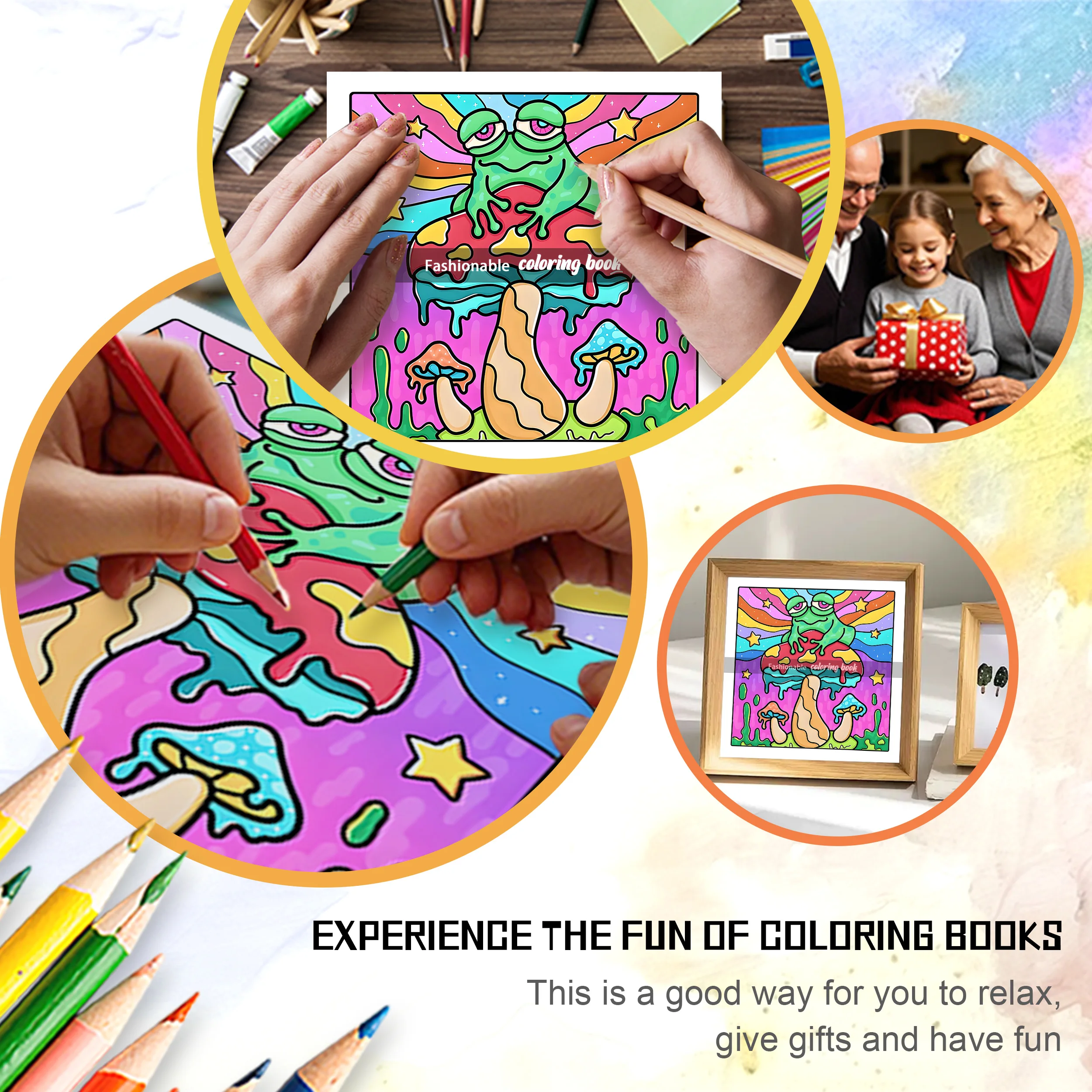 GROOVY Bold-easy Patterns Coloring Book for Adults Cute Drawing Book Perfect Gift for Party and Birthday