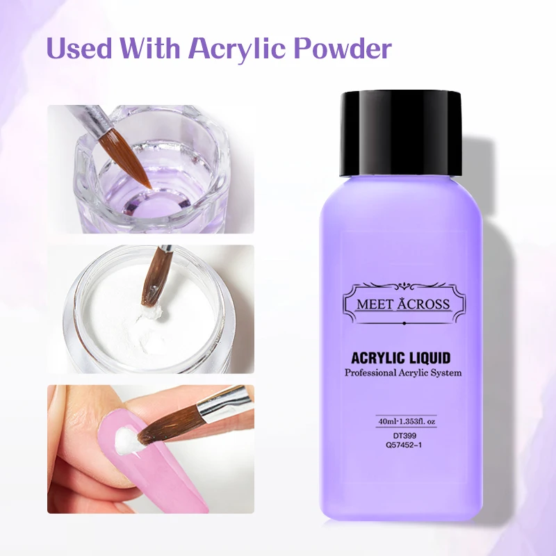 MEET ACROSS 40ml Acrylic Liquid Uesd For Acrylic Powder Monomer Nails Art Carving Extension Acrylic Crystal Liquid Manicure Tool