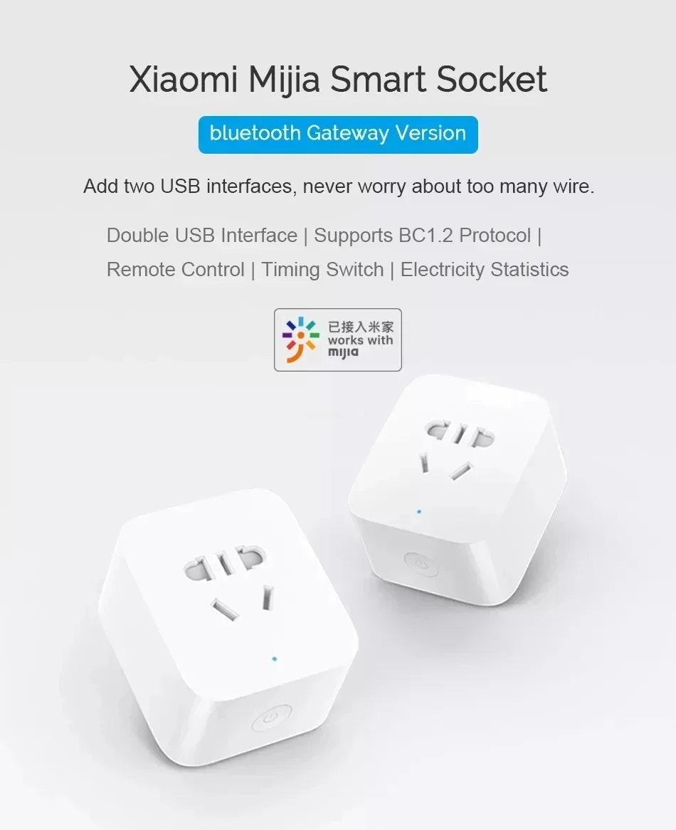 Original Xiaomi Mijia Smart Socket Plug WiFi Control Power Count Timer Switch Dual USB Socket Standard Plug Power Smart Socket