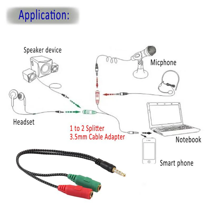 3.5 TRRS Y Adapter kabla rozgałęźnego 3.5mm słuchawki Audio zestaw słuchawkowy do 2 słuchawek Jack mikrofon Audio kabel do słuchawek