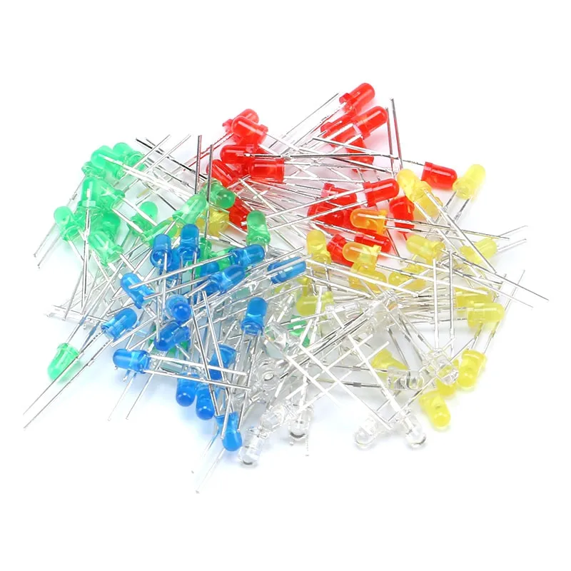 

100PCS/lot LED 5MM LED Lamp Components Package Red, Green, Yellow, Blue And White 20 Each Of 5 Pcs