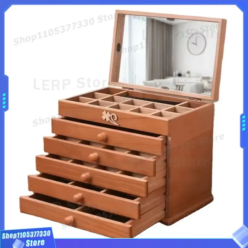 Vintage Handmade Wooden Jewelry Box Multi Layer Storage for Necklace Earrings Custom Logo High End Exquisite Modern Rectangle
