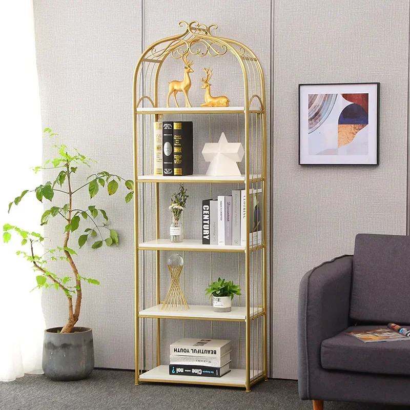 Nordic shelf gold wrought iron living room storage rack multi-layer floor partition shelf light manicure display rack