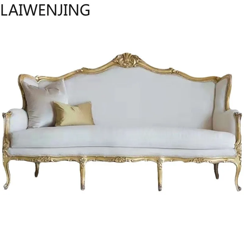 

HLZ solid wood sofa three-person small apartment living room European light luxury combination furniture retro