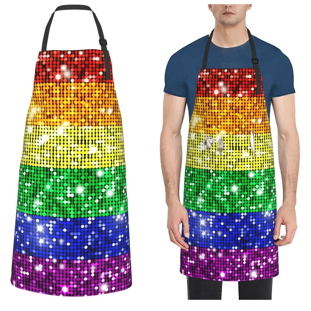 فو بريق قوس قزح فخر العلم LGBT مثلي الجنس مثليه مآزر الشيف الطبخ المطبخ Tablier أكمام مريلة تنظيف المطبخ بينافور #1