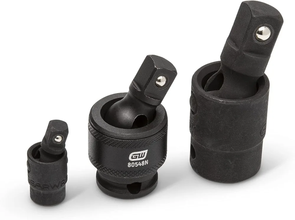 3-Piece Impact Universal Joint Set for 1/4", 3/8", and 1/2" Drives - Corrosion-Resistant, Versatile Tool Access